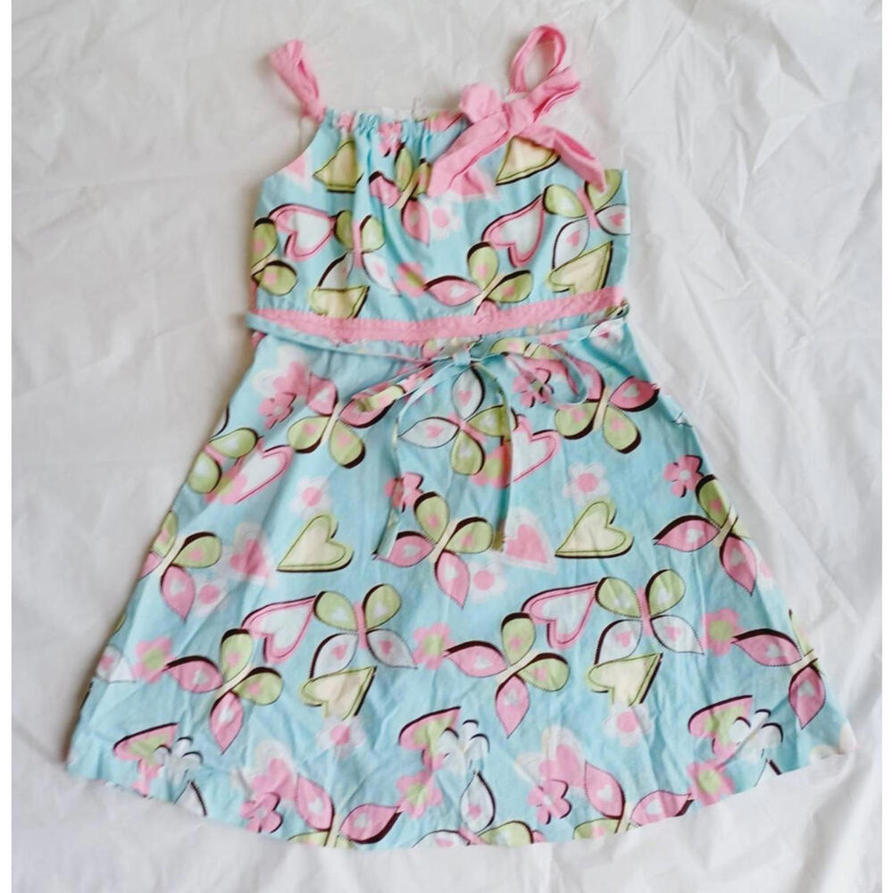 Bonnie Jean Floral Butterfly‎ Pink and Blue Girls Sun Dress Size 5 Bow
